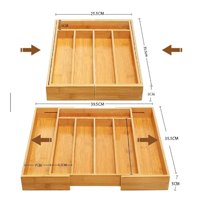 BambuFlex™ – Organizador Extensível de Gaveta com 5 Divisórias em Bambu