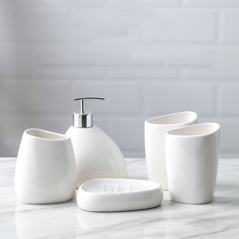 Conjunto de Banheiro em Porcelana Branca Mōva — 5 Peças — composição / escala visual | Mova Decor