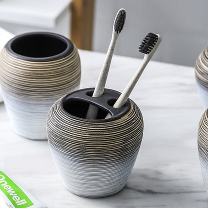 Conjunto de Banheiro Retrô em Cerâmica Mōva — 5 Peças + Bandeja — composição / escala visual | Mova Decor