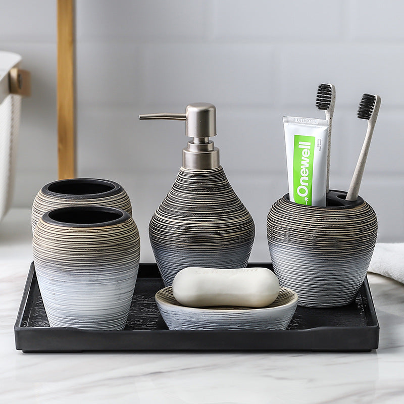 Conjunto de Banheiro Retrô em Cerâmica Mōva — 5 Peças + Bandeja — vista principal do produto | Mova Decor