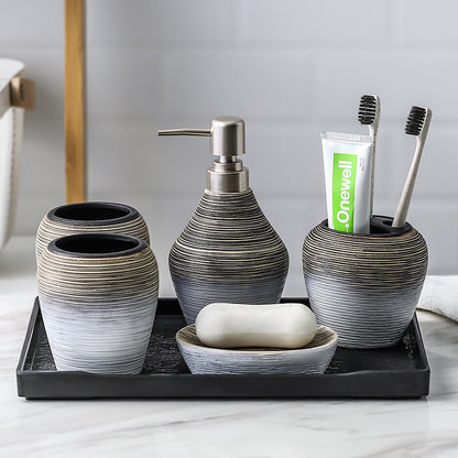Conjunto de Banheiro Retrô em Cerâmica Mōva — 5 Peças + Bandeja — vista principal do produto | Mova Decor