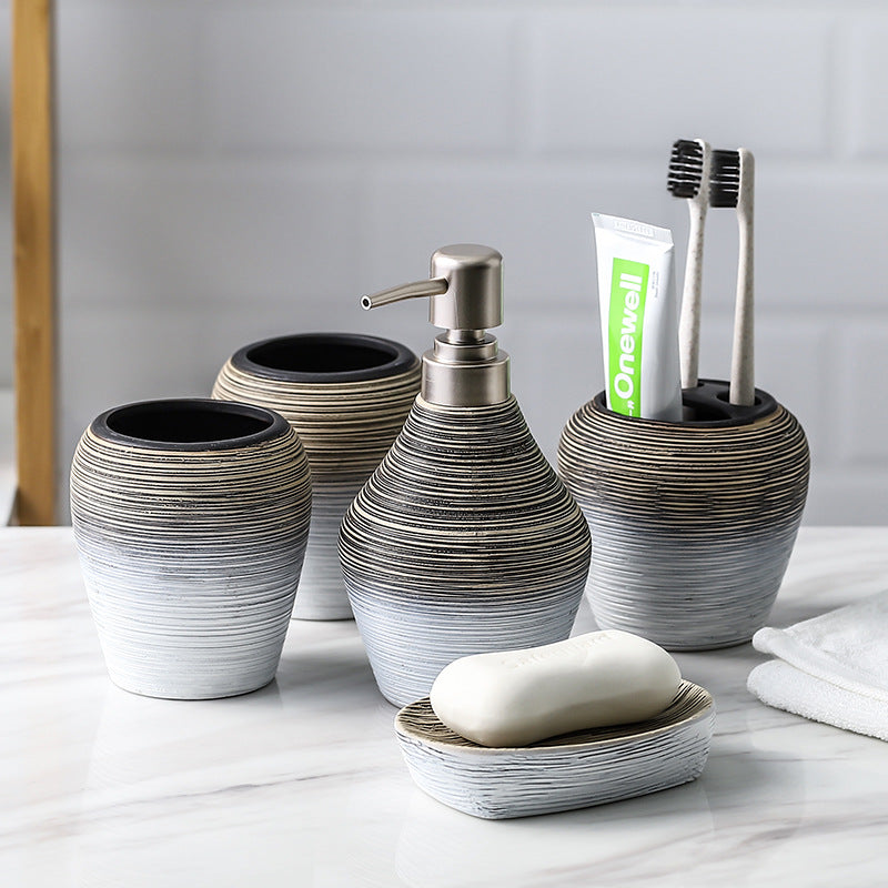 Conjunto de Banheiro Retrô em Cerâmica Mōva — 5 Peças + Bandeja — referência de uso no ambiente | Mova Decor