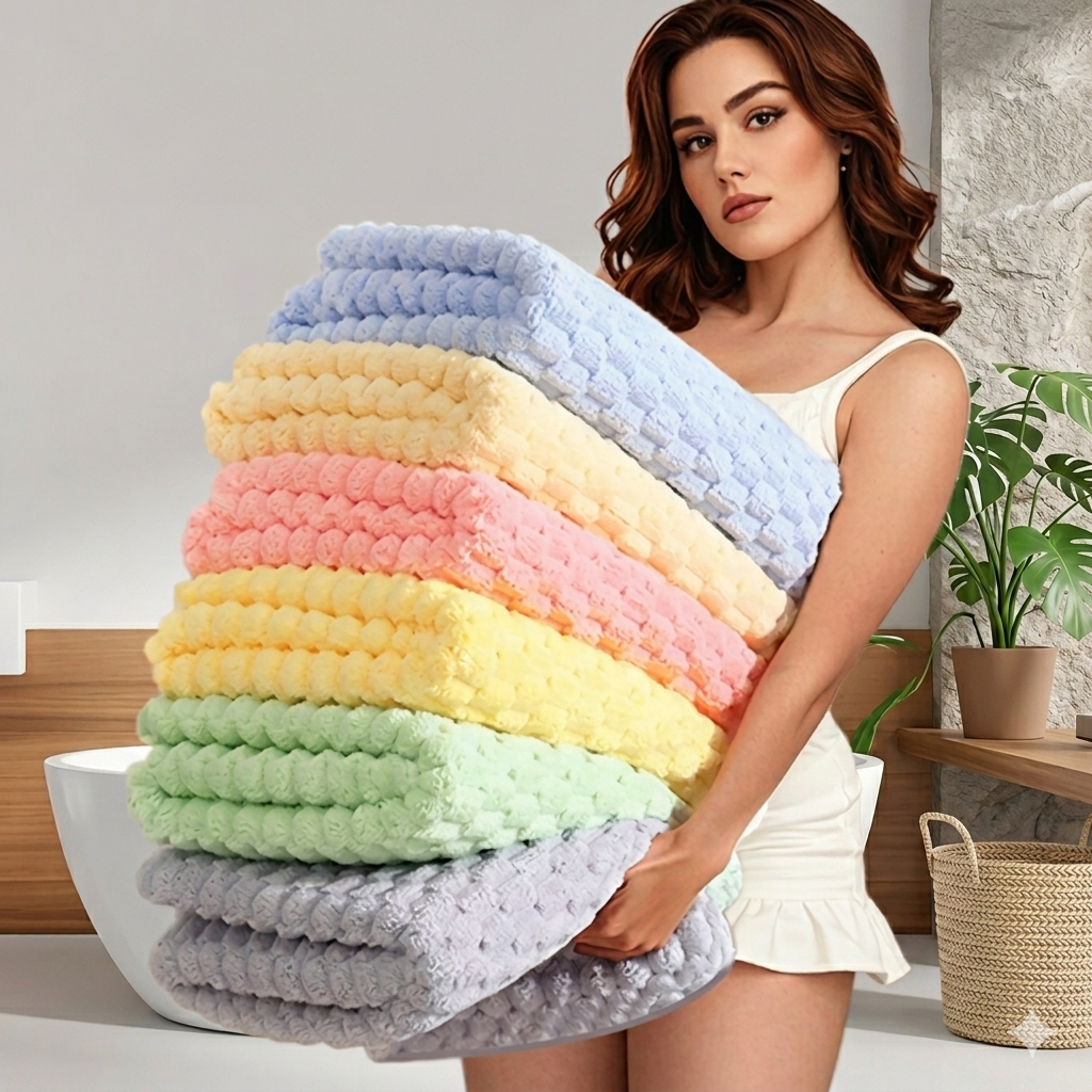 Toalha Fleece de Coral Mōva — detalhe do acabamento | Mova Decor