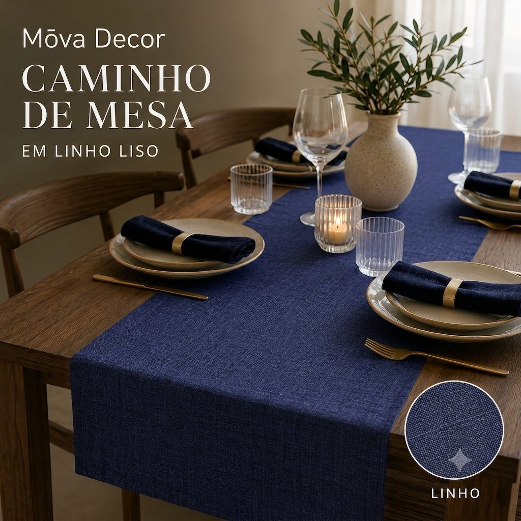 Caminho de Mesa em Linho Liso Mōva — composição / escala visual | Mova Decor