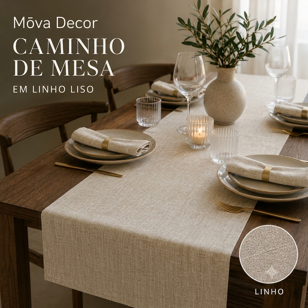 Caminho de Mesa em Linho Liso Bege