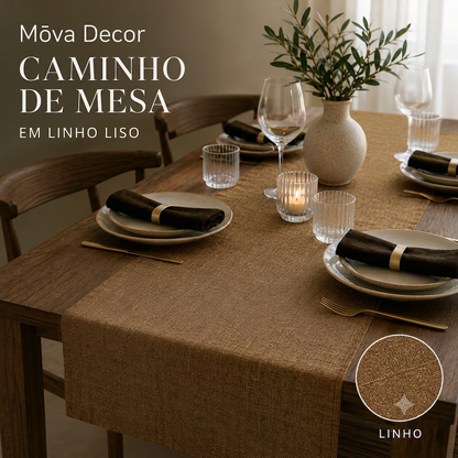 Caminho de Mesa em Linho Liso Marrom