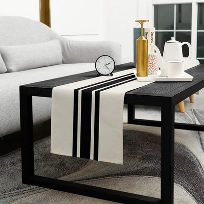 Caminho de Mesa Geométrico em Linho Mōva — composição / escala visual | Mova Decor