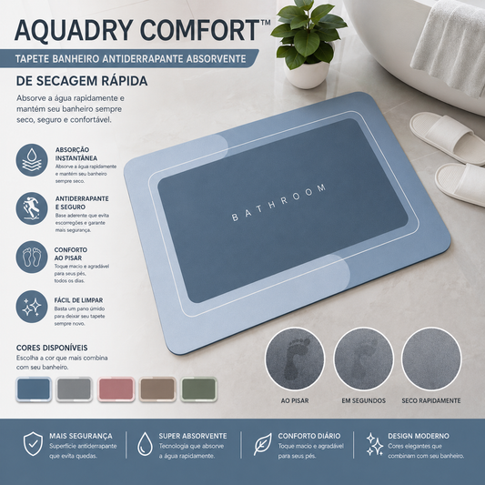 AquaDry Comfort™ - Tapete Banheiro Antiderrapante Absorvente de Secagem Rápida