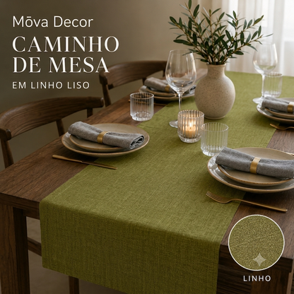 Caminho de Mesa em Linho Liso Verde