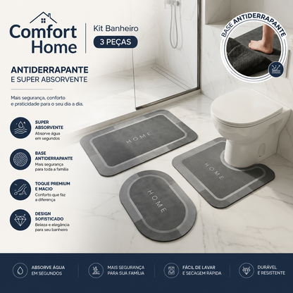 Comfort Home | Kit Banheiro 3 Peças Antiderrapante e Super Absorvente