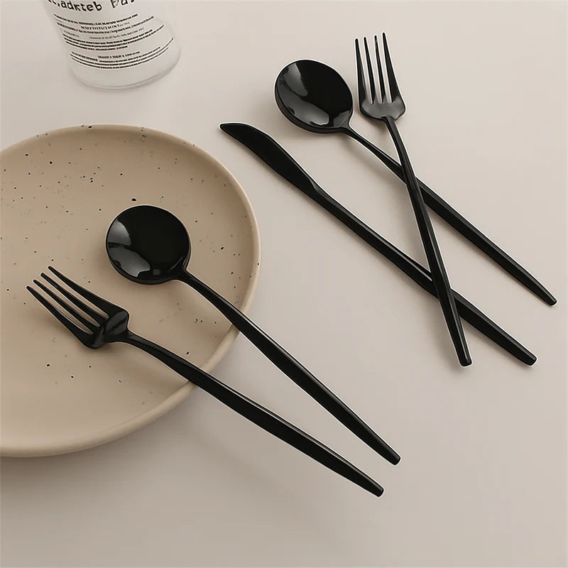 Jogo de Talheres Inox 24 Peças Preto Matte