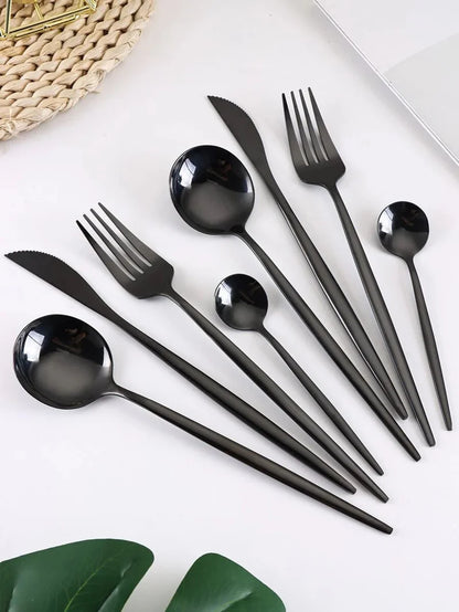 Jogo de Talheres Inox 24 Peças Preto Matte