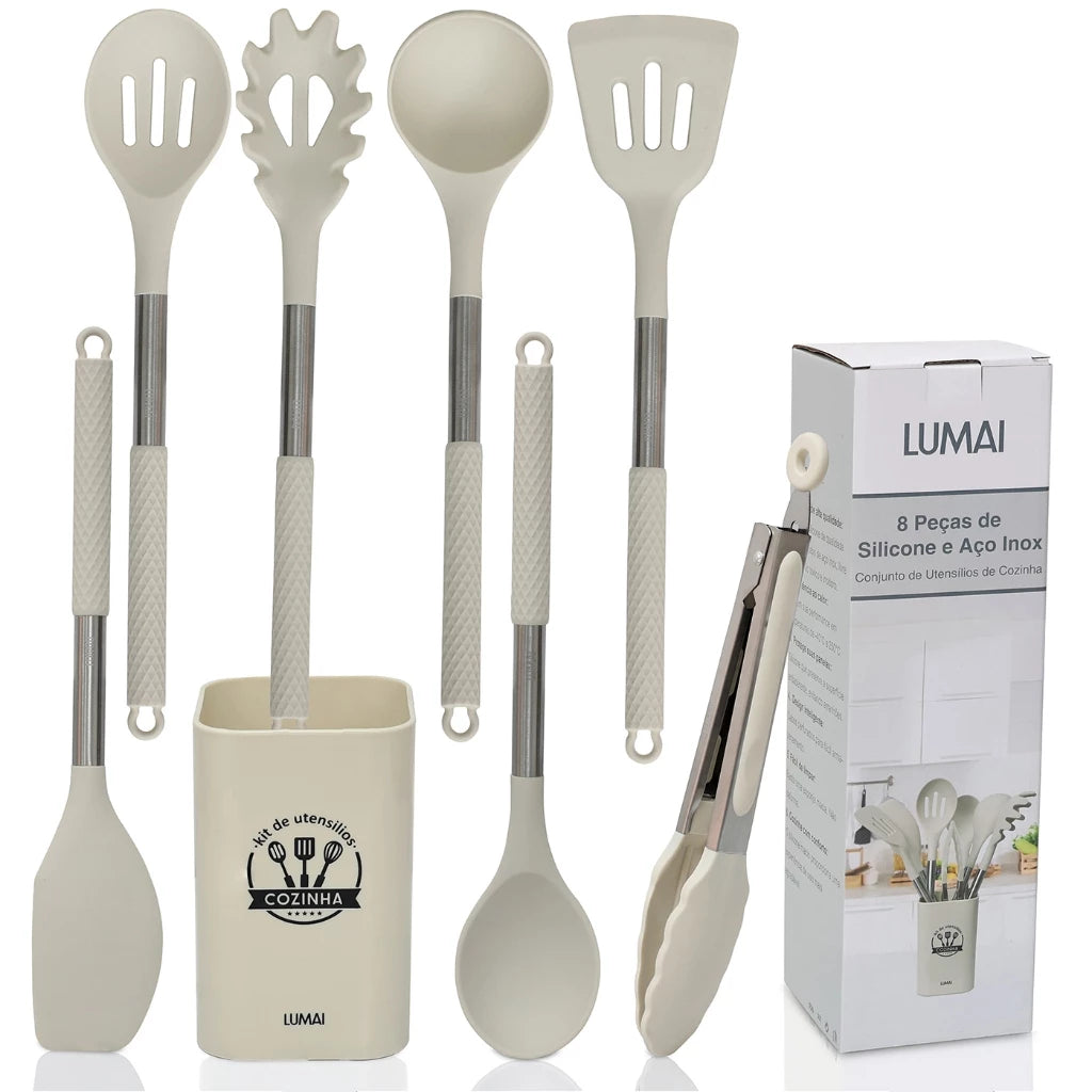 Kit 8 Utensílios de Cozinha de Silicone e Aço Inox - Mōva Decor