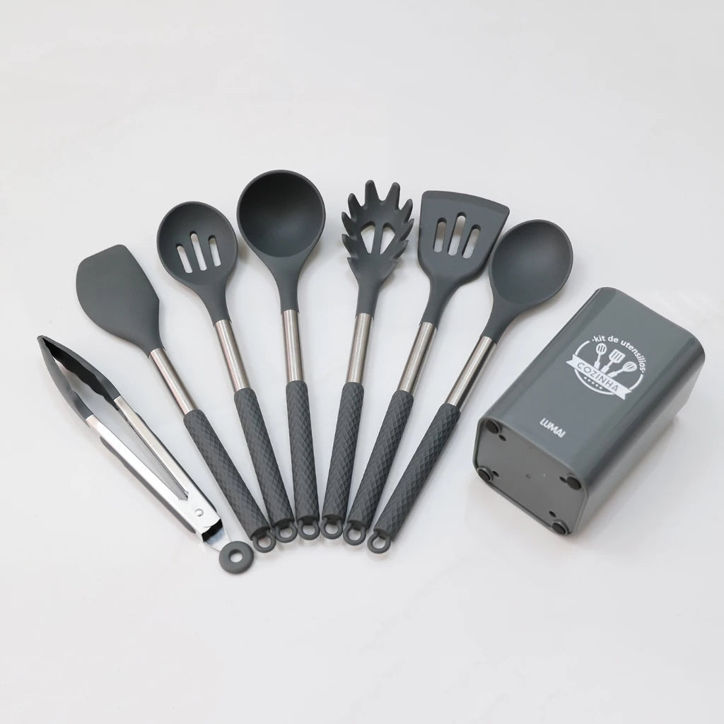 Kit 8 Utensílios de Cozinha de Silicone e Aço Inox - Mōva Decor