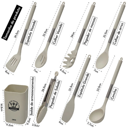 Kit 8 Utensílios de Cozinha de Silicone e Aço Inox - Mōva Decor