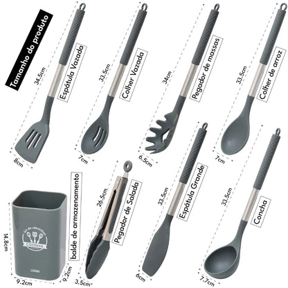 Kit 8 Utensílios de Cozinha de Silicone e Aço Inox - Mōva Decor