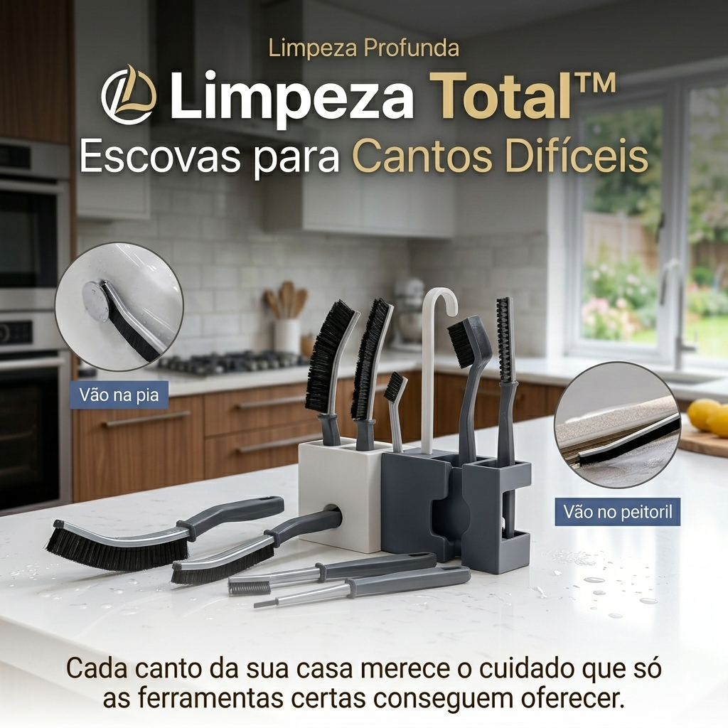 Limpeza Total™ – Escovas para Cantos Difíceis