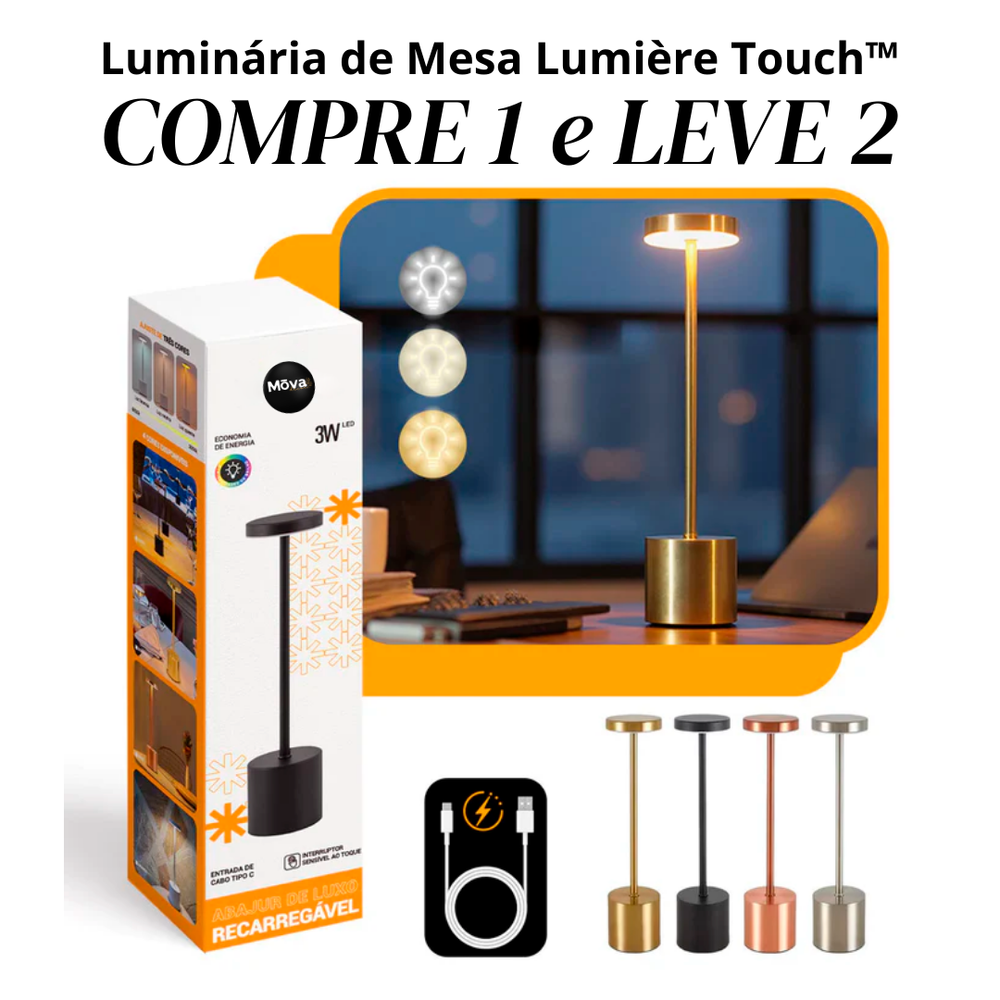 Luminária de Mesa Lumière Touch™ Recarregável LED — vista principal do produto | Mova Decor