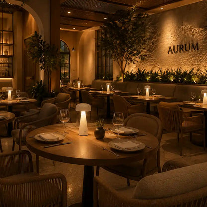 Luminária Cogumelo Recarregável Mōva — Ambiente Restaurante | Mova Decor