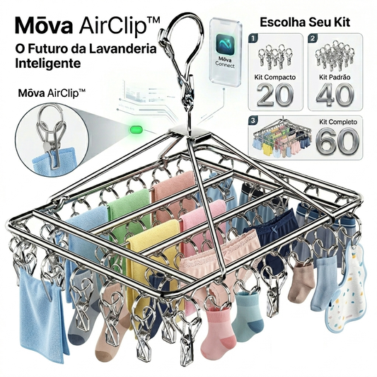 Mōva AirClip™ – Varal Inteligente Inox com Prendedores para Roupas Íntimas