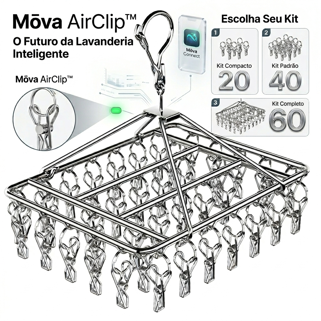Mōva AirClip™ – Varal Inteligente Inox com Prendedores para Roupas Íntimas