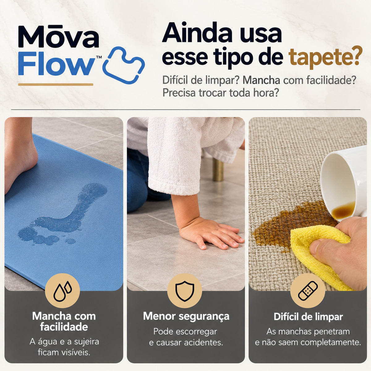 Mōva Flow — Tapete Super Absorvente de Secagem Rápida com base de borracha