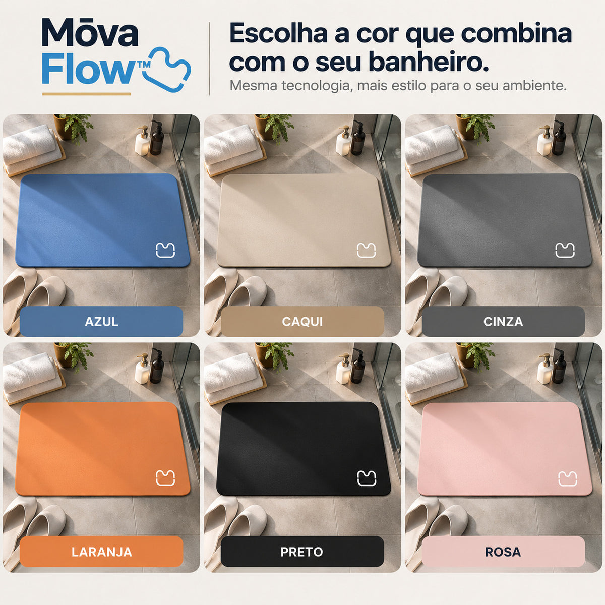Mōva Flow — Tapete Super Absorvente de Secagem Rápida em seis cores