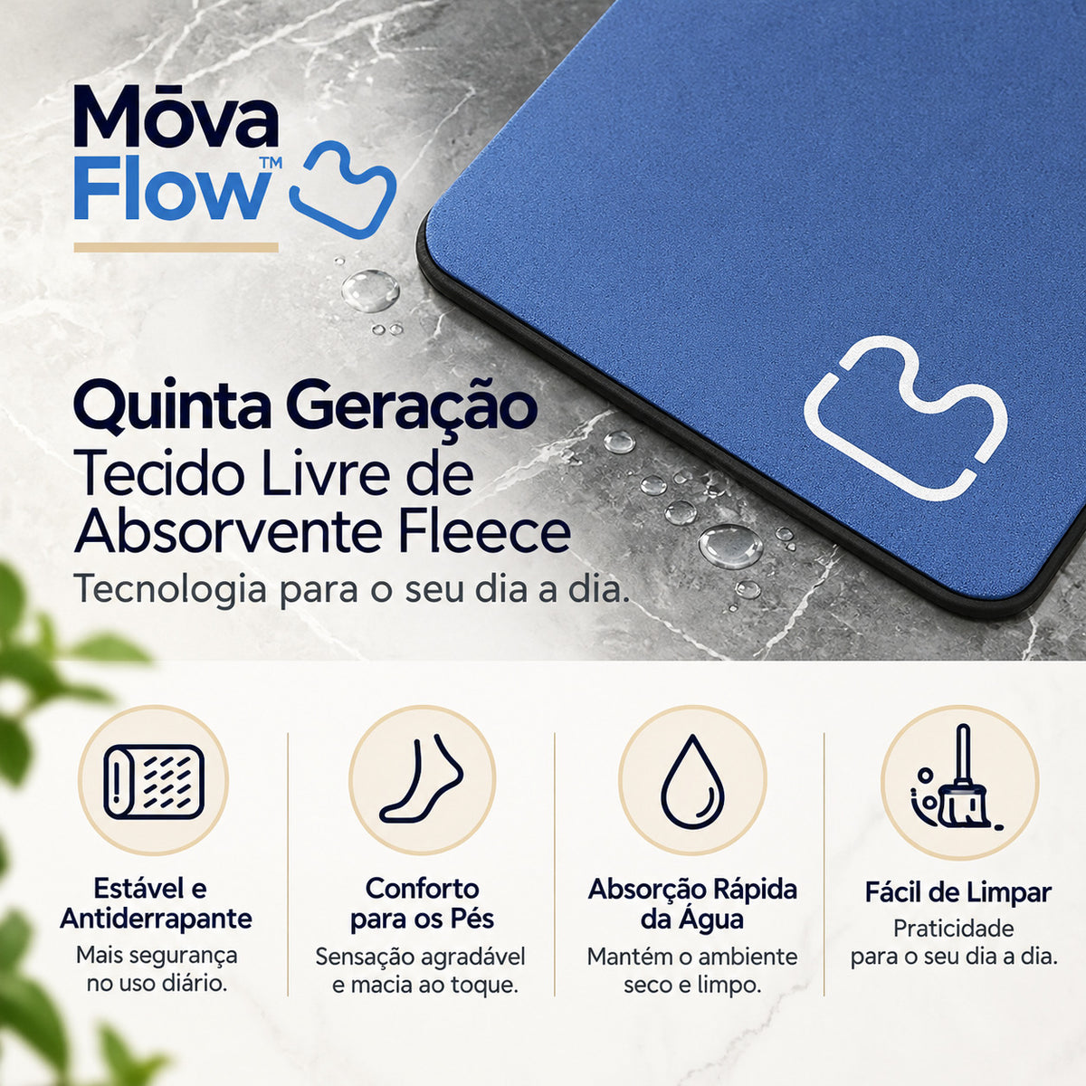 Mōva Flow — Tapete Super Absorvente de Secagem Rápida retangular