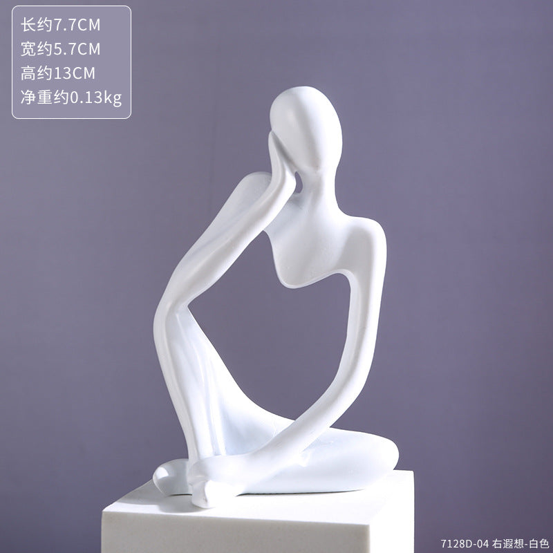 Escultura abstrata branca estilo pensador em pedestal, acabamento fosco — Mova Decor