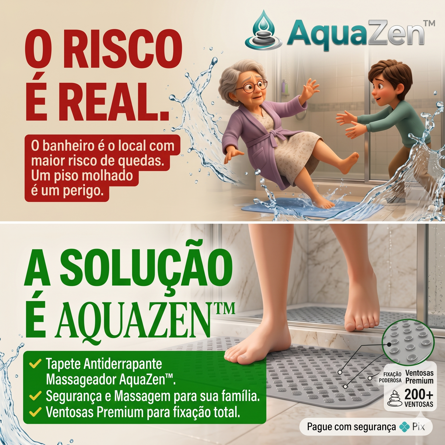 AquaZen™ – Tapete Antiderrapante Massageador para Box com Ventosas Premium