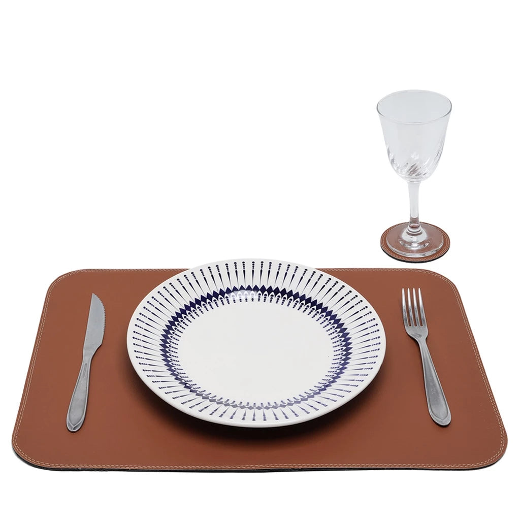 Maison Élégance™ – Jogo Americano Sousplat Dupla Face Premium 6 Peças + 6 Porta-Copos de Brinde