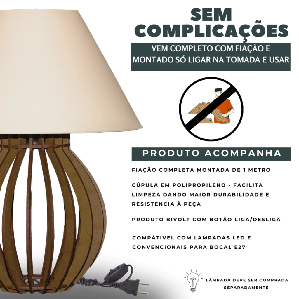 COMPRE 1 LEVE 2 unidades - Abajur La Finesse Cupula - Luminária Para Decoração Quarto e Sala - Mōva Decor
