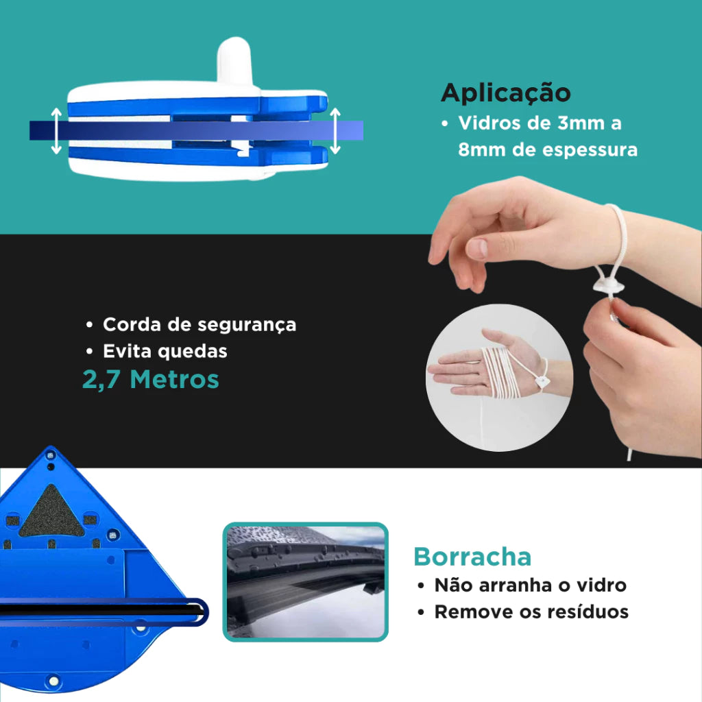 CrystalClean Pro™ – Limpador Magnético Dupla Face com Super Ímã