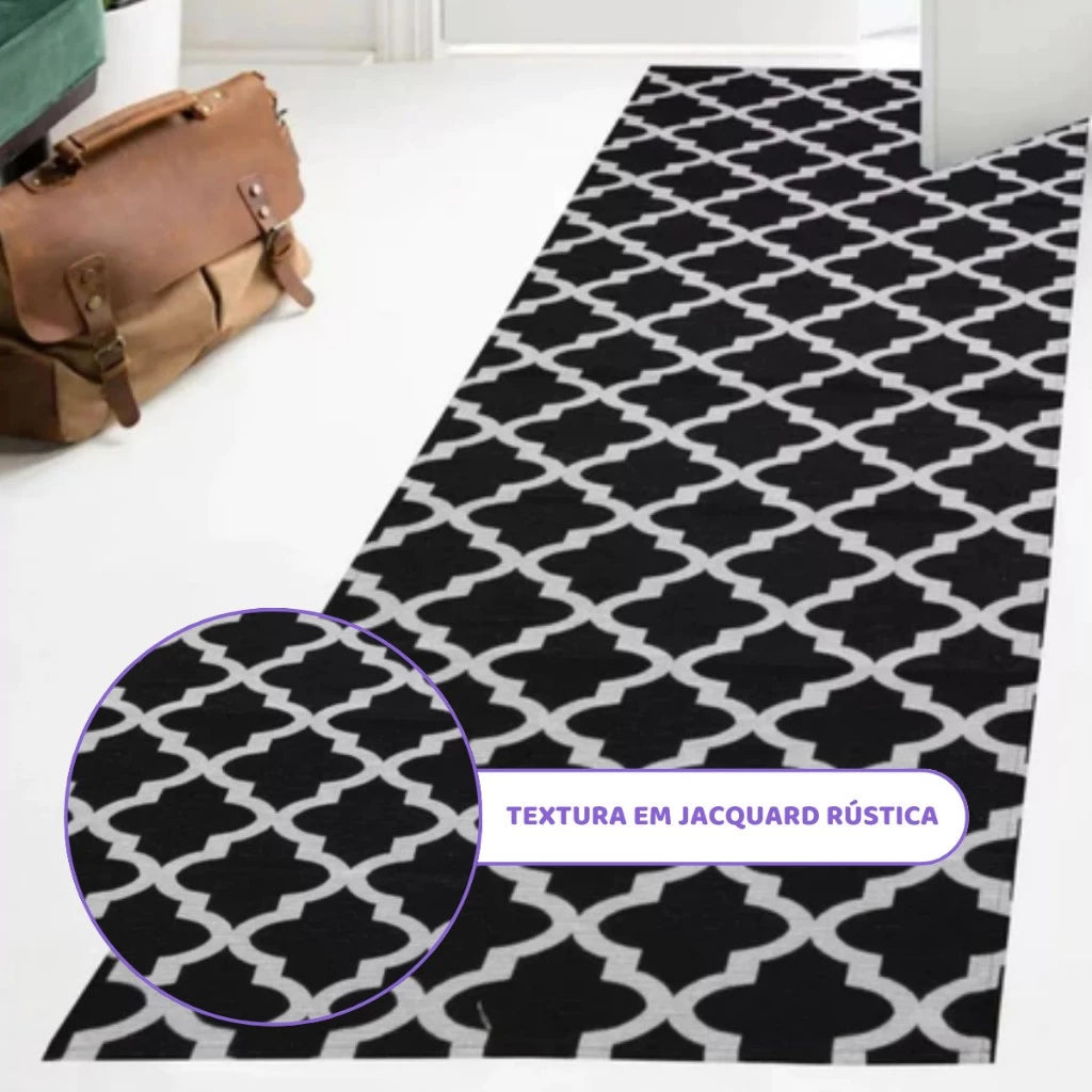 Tapete Passadeira Antiderrapante Jacquard Mōva — composição / escala visual | Mova Decor