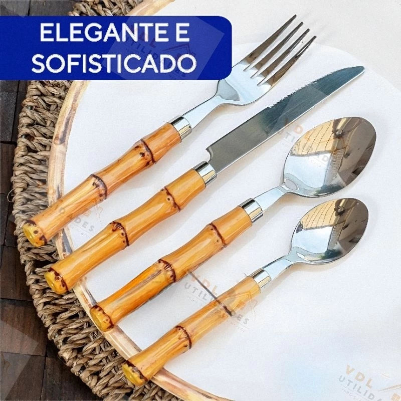 Kit Faqueiro Tropicale Bambu 24 Peças Aço Inox - Mōva Decor
