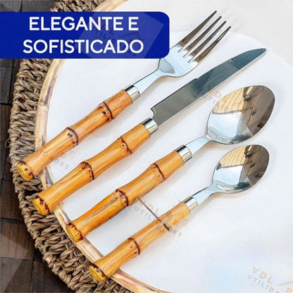 Kit Faqueiro Tropicale Bambu 24 Peças Aço Inox - Mōva Decor