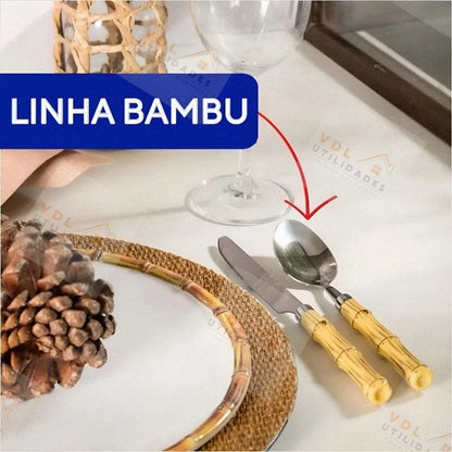Kit Faqueiro Tropicale Bambu 24 Peças Aço Inox - Mōva Decor