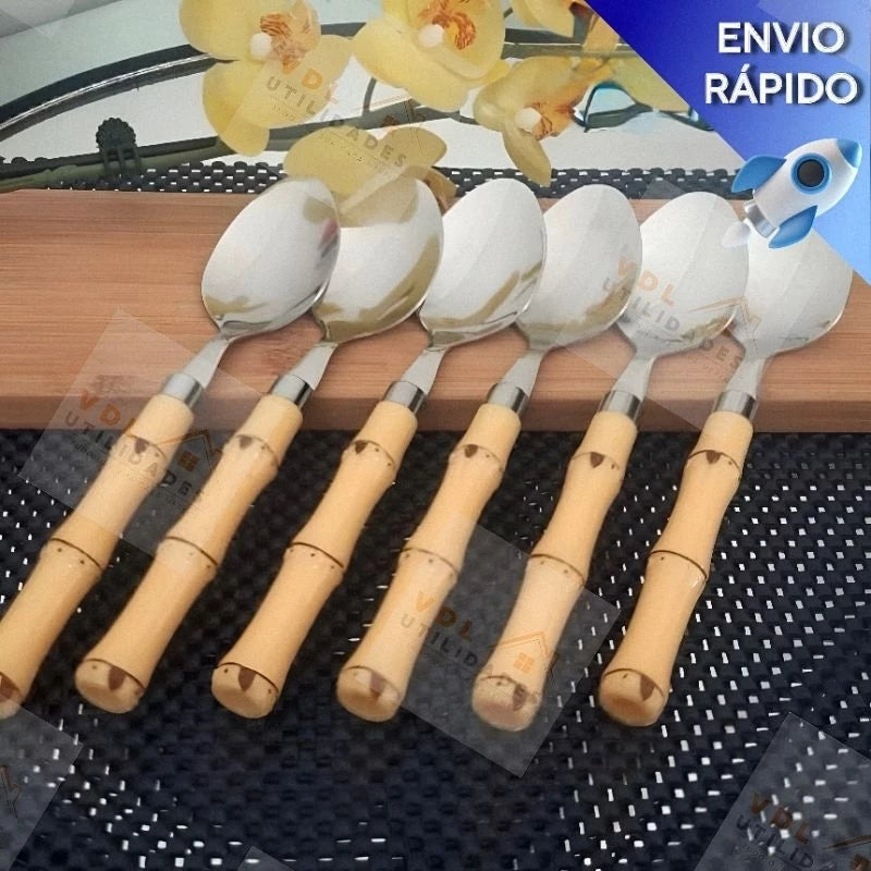 Kit Faqueiro Tropicale Bambu 24 Peças Aço Inox - Mōva Decor