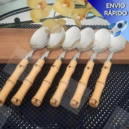 Kit Faqueiro Tropicale Bambu 24 Peças Aço Inox - Mōva Decor