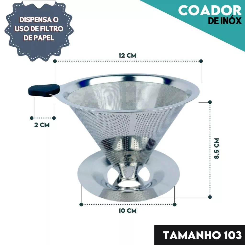 Coador De Café Inox 103 Premium - Com Pegador em Silicone - Mōva Decor