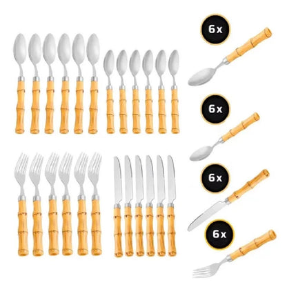Kit Faqueiro Tropicale Bambu 24 Peças Aço Inox - Mōva Decor