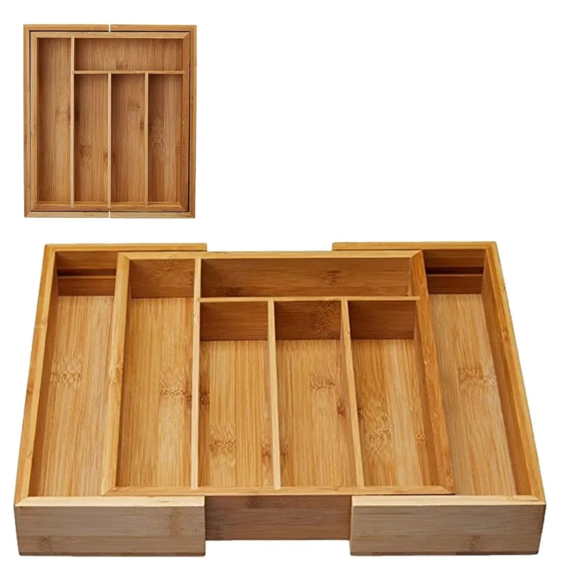BambuFlex™ – Organizador Extensível de Gaveta com 5 Divisórias em Bambu