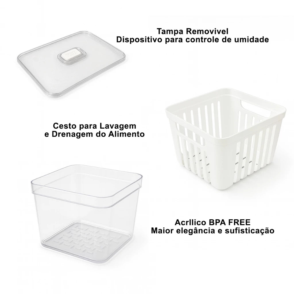 FreshKeep Organizador Multiuso de Geladeira com Tampa 3,8 Litros