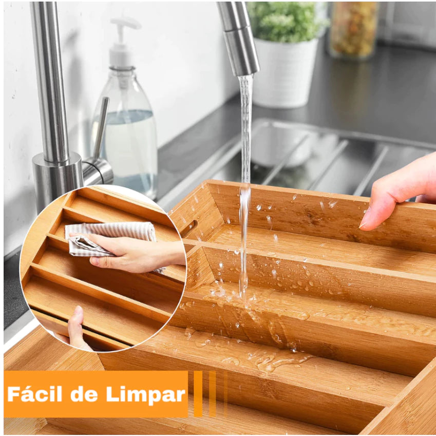 BambuFlex™ – Organizador Extensível de Gaveta com 5 Divisórias em Bambu