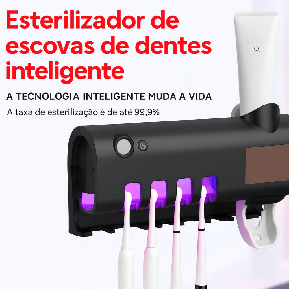UVClean Family™ – Porta Escova com Esterilizador UV e Dispenser Automático — referência de uso no ambiente | Mova Decor