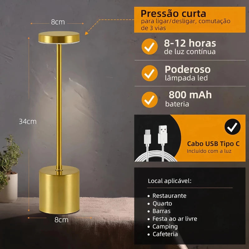 Luminária de Mesa Lumière Touch™ Recarregável LED