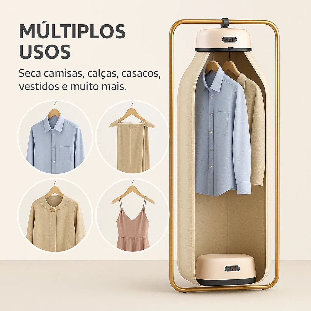 Secador de Roupas Portátil com Temporizador – Compacto, Eficiente e Fácil de Usar
