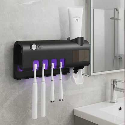 UVClean Family™ – Porta Escova com Esterilizador UV e Dispenser Automático