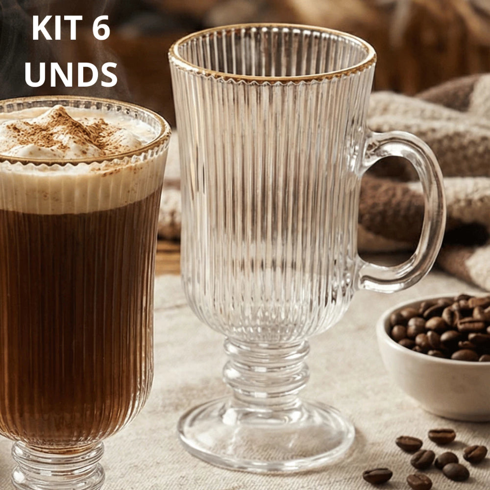 Conjunto Cannelé d'Or™ — Canecas Irish Canelado 220ml | Filete Dourado — detalhe do acabamento | Mova Decor