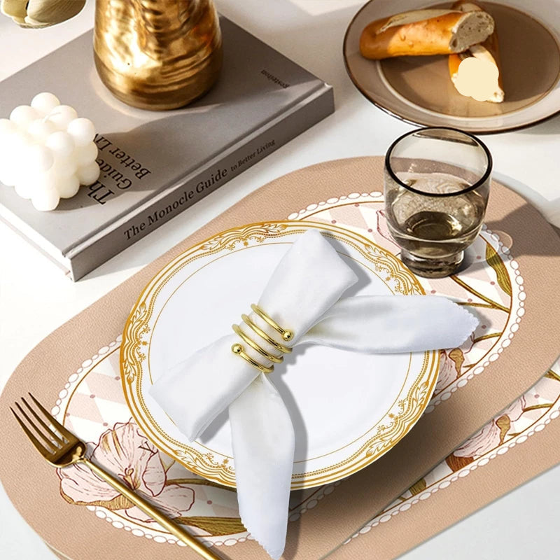 Kit Guardanapos Toscana com Anéis Dourados — composição / escala visual | Mova Decor